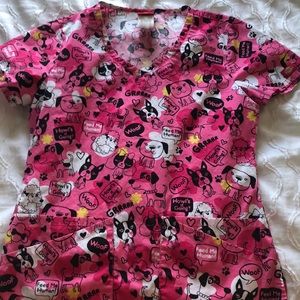 Dickies Pink Dog Print Scrub Top